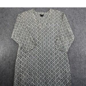 Theory Womens Gray White Geometric Quatrefoil Print V-Neck Cotton Tunic Top S/P